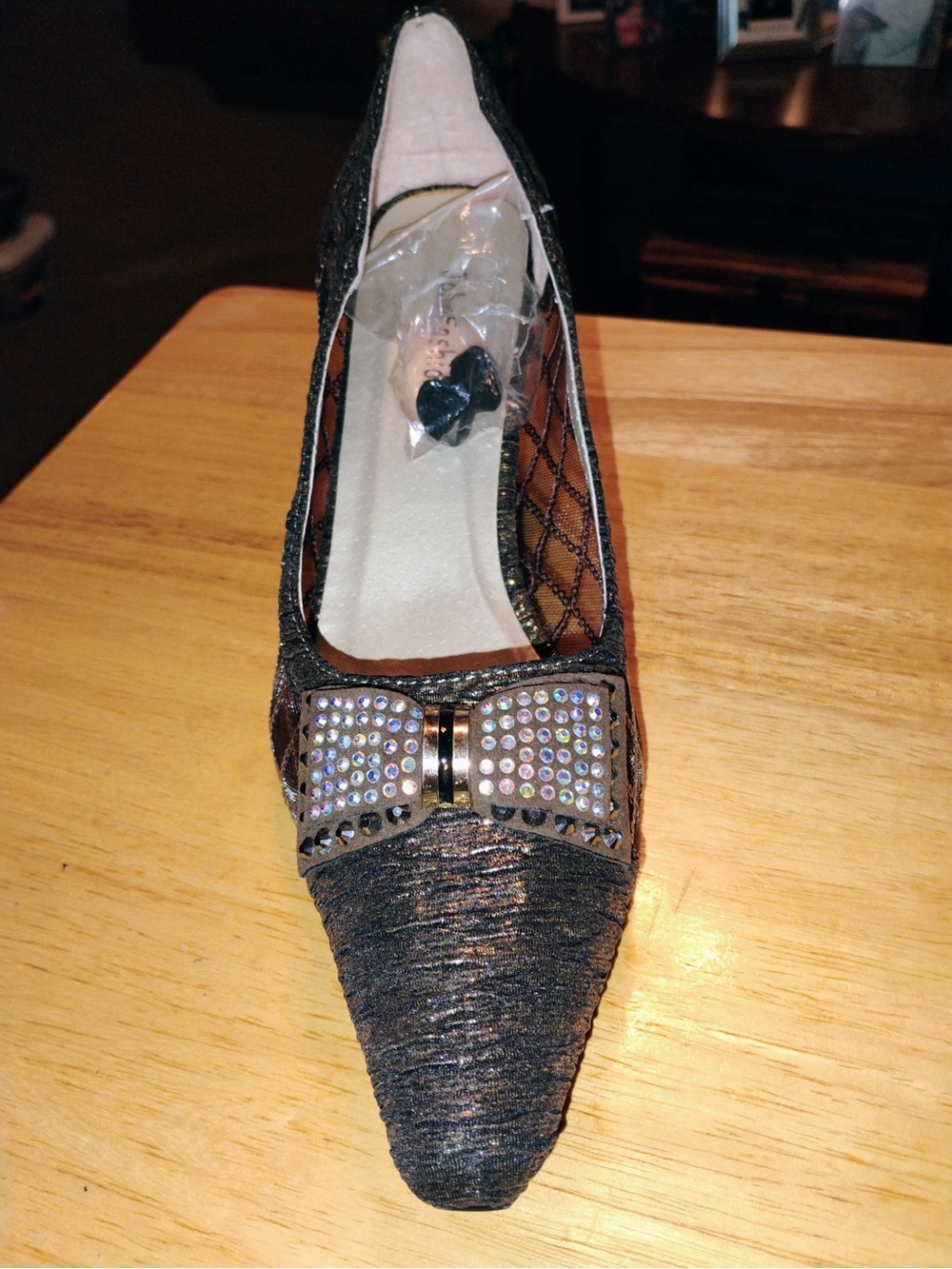 Pointed Black Rhinestone Bow Flats for Women